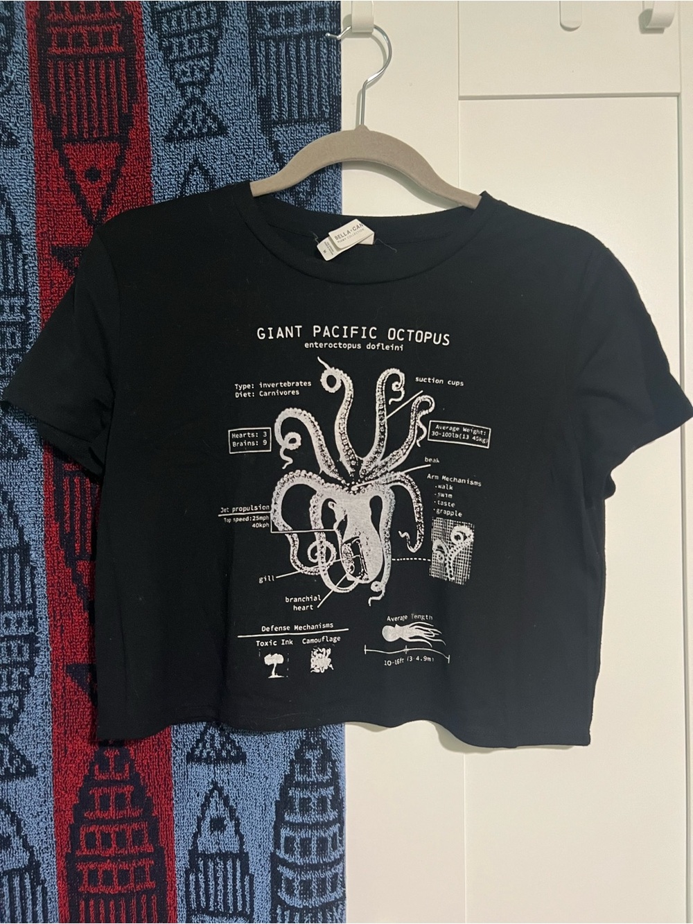 Bella Canvas Black Crop Top with White Octopus Graphic